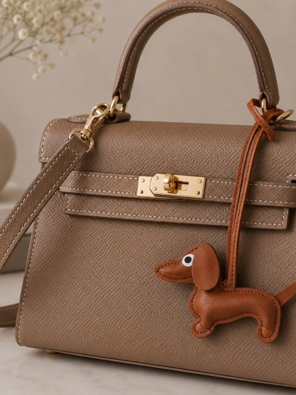 Dachshund Leather Bag Charm Dog Keychain Purse Accessory Doxie Brown - Picture 7 of 7